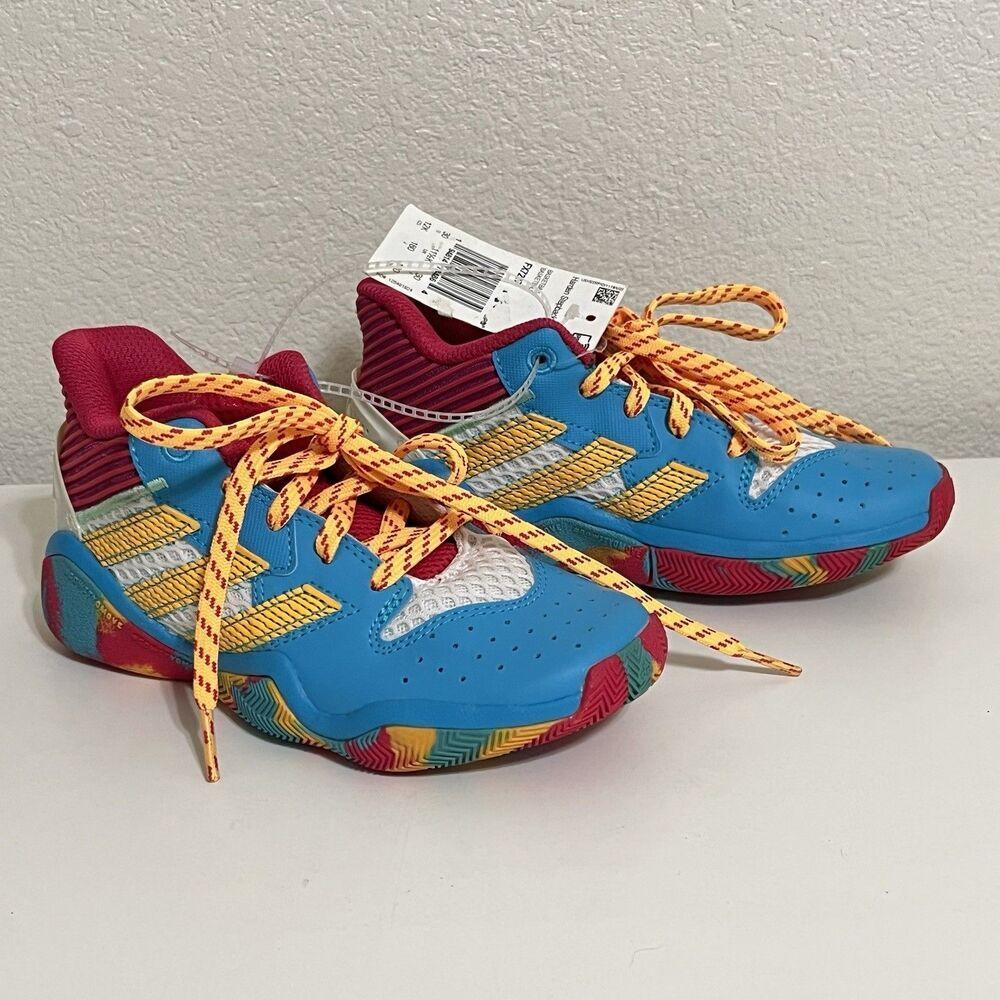 Adidas Harden Stepback C Basketball Shoes FX7227 Cyan Solar Gold Toddler Size 12